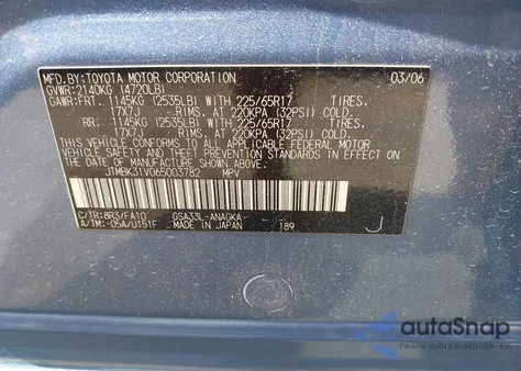 2006 Toyota Rav4 Limited V6 from USA, damaged, VIN JTMBK31V065003782